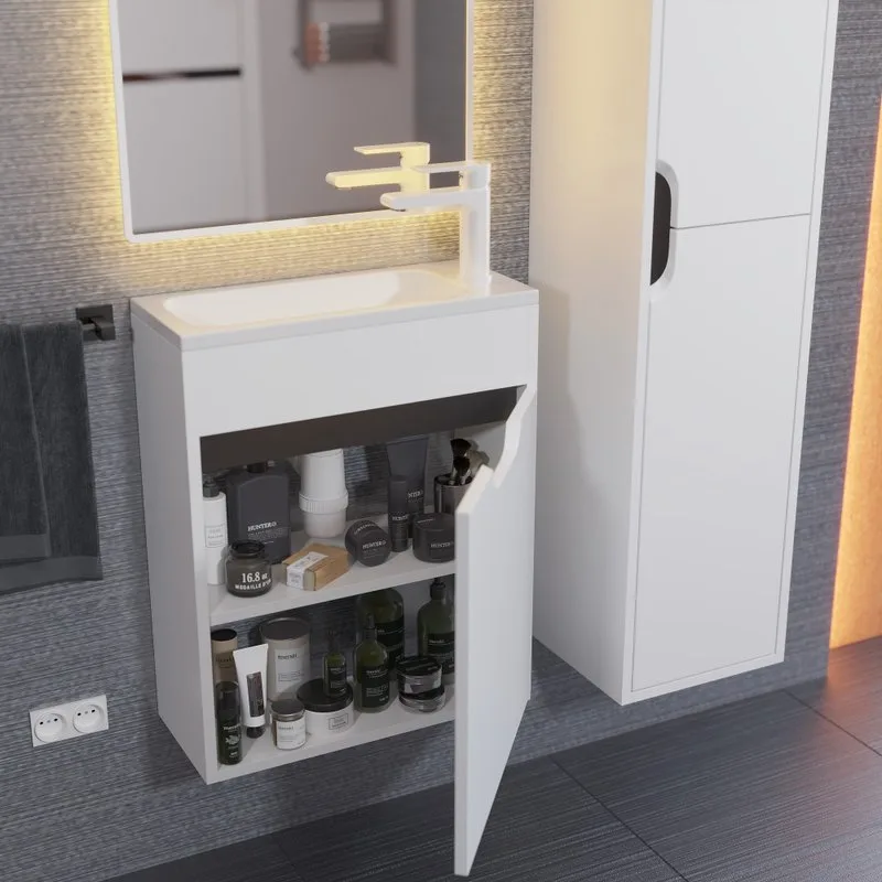 Тумба под раковину без столешницы Uperwood Modul 50 подвесная, 1 дверца, матовая белая, графит Sancos — официальный сайт