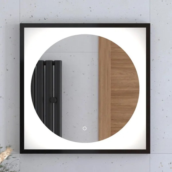 Зеркало Defesto Eclipse DF 2221S 60х60 черная рама, с LED-подсветкой, 4500К, сенсорный выключатель