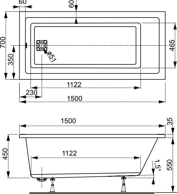 Акриловая ванна Vagnerplast Cavallo 150x70 см, пристенная, ультрабелая Sancos — официальный сайт
