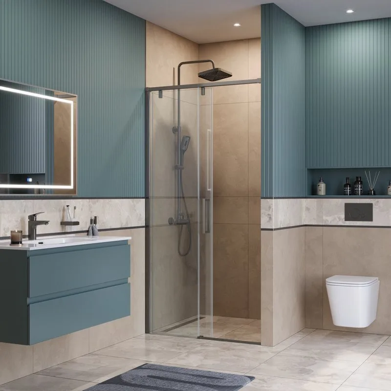 Душевая дверь в нишу BelBagno Soft Close-1 BF-1-100-C-GM профиль оружейная сталь Sancos — официальный сайт