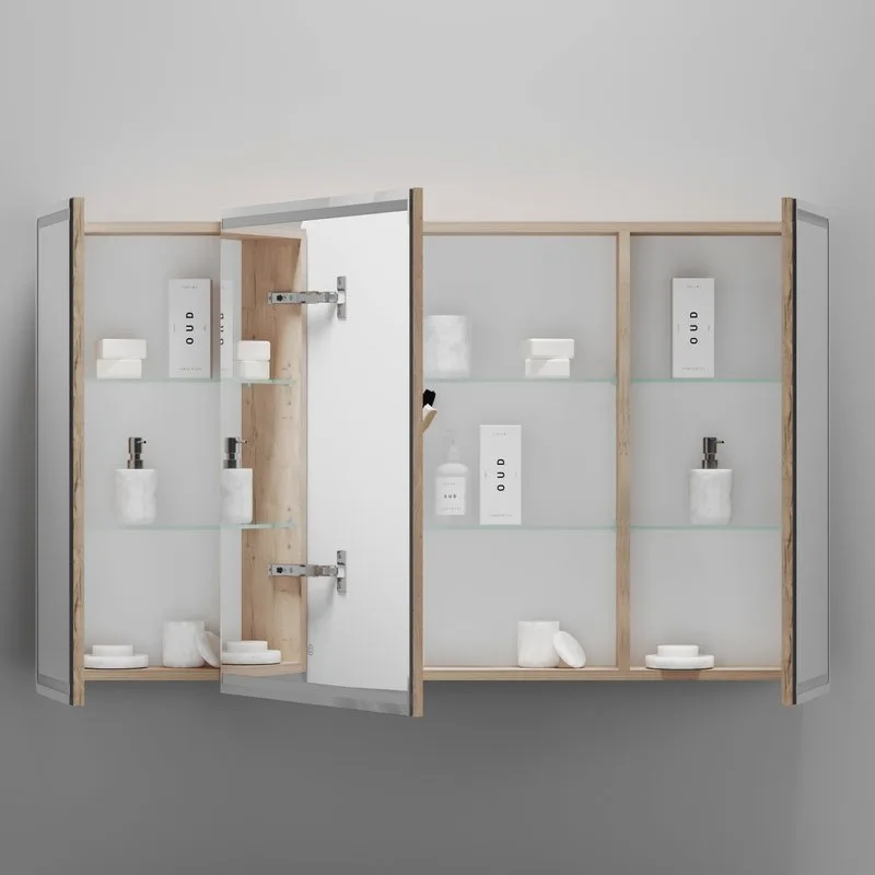 Зеркало-шкаф Sancos Mirror 120 с подсветкой, дуб галифакс натуральный Sancos — официальный сайт