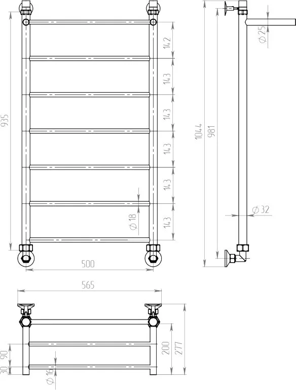 Полотенцесушитель водяной Двин FJ, 100x50 К1 1"-1/2" с полкой, полированный хром Sancos — официальный сайт