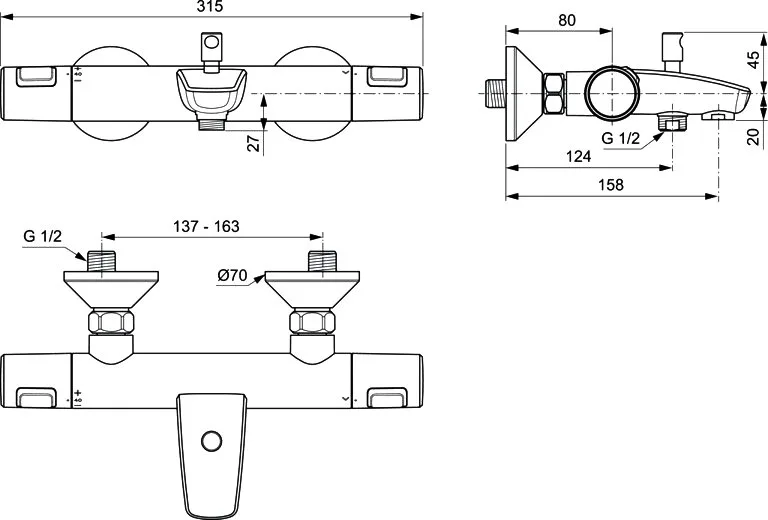 Термостатический смеситель Ideal Standard Ceratherm T25 A7206AA, для ванны с душем Sancos — официальный сайт