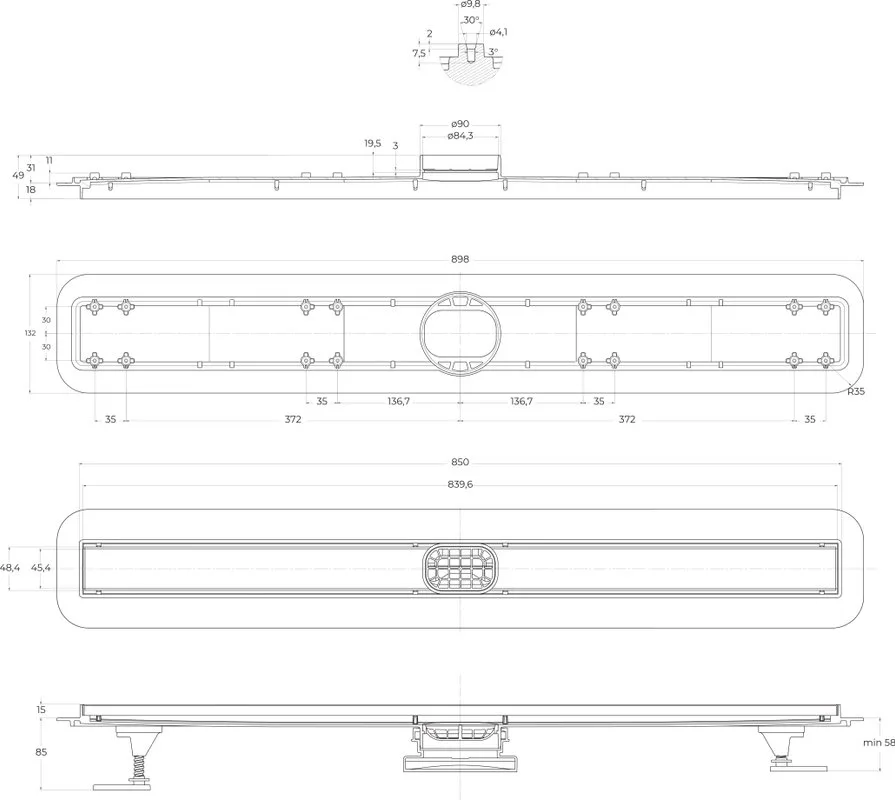 Душевой трап (лоток) BelBagno Luce BB-LD-LUCE-90-BIANCO 85 см, матовый белый Sancos — официальный сайт
