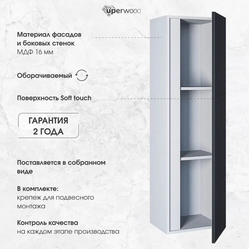 Шкаф-пенал для ванной Uperwood Next Premium 35 подвесной, графит, белый Sancos — официальный сайт