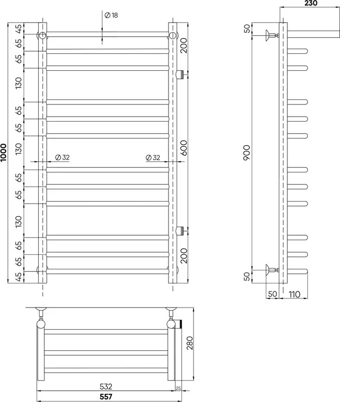Полотенцесушитель водяной Indigo Brace LBCW100-50PR-б/п-60, с полкой, серебристый Sancos — официальный сайт