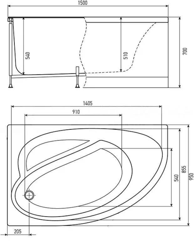Акриловая ванна Timo Iva 1595 L без опоры 150x95 см, угловая, левая, пристенная, белая Sancos — официальный сайт