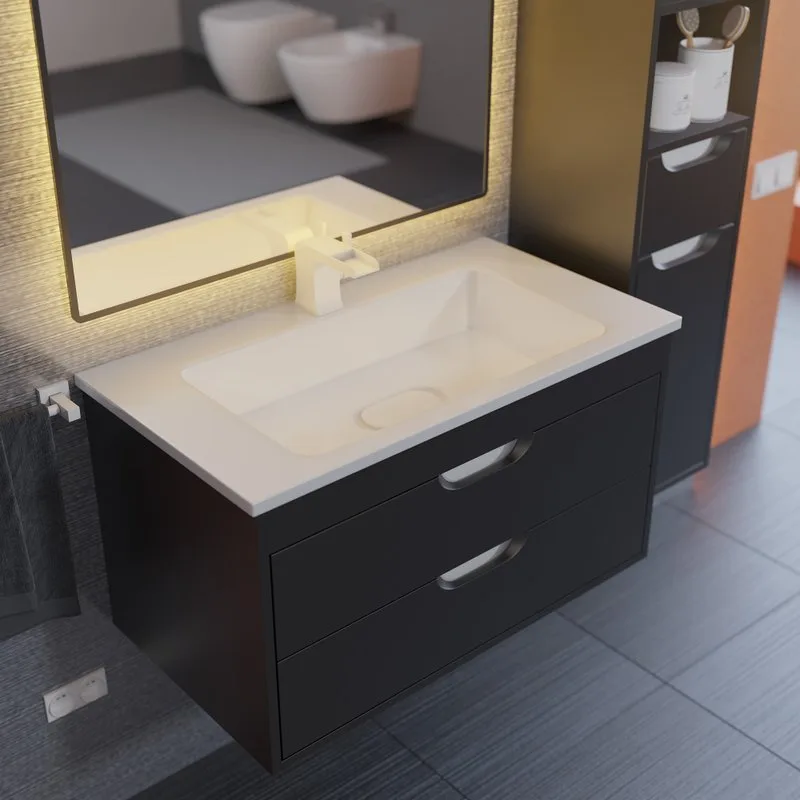 Тумба под раковину без столешницы Uperwood Modul 80 подвесная, 2 ящика, матовая черная Sancos — официальный сайт