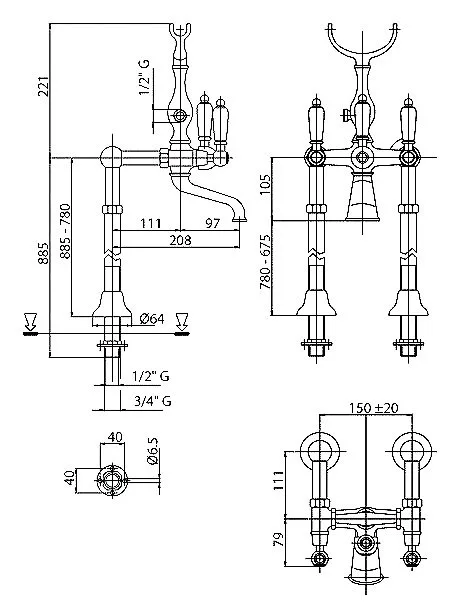 Напольный смеситель для ванны с душем Cezares First FIRST-VDP-03/24-Bi Sancos — официальный сайт