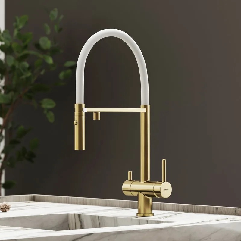 Смеситель для кухни Sancos Imola SC4010BG с гибким изливом, брашированное золото Sancos — официальный сайт