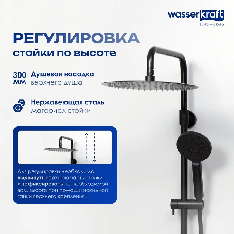 Душевая стойка Wasserkraft Thermo A28801, черная матовая Sancos — официальный сайт