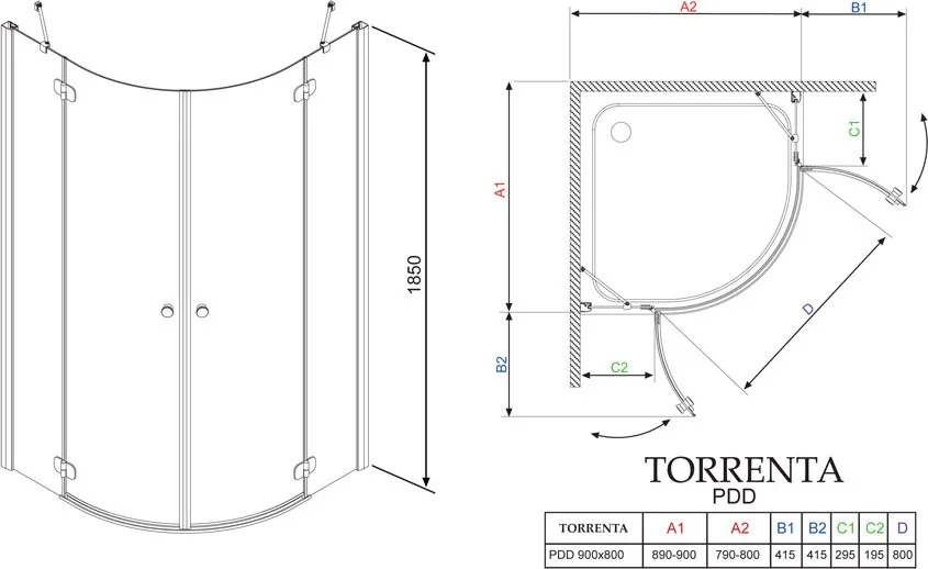 Душевой уголок Radaway Torrenta PDD/E 90x80 прозрачное стекло Sancos — официальный сайт