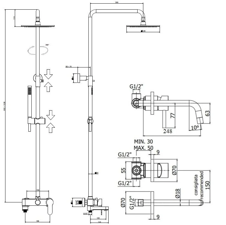 Комплект для ванной Paffoni Light KITCOL632NO007 С ВНУТРЕННЕЙ ЧАСТЬЮ, черный матовый Sancos — официальный сайт