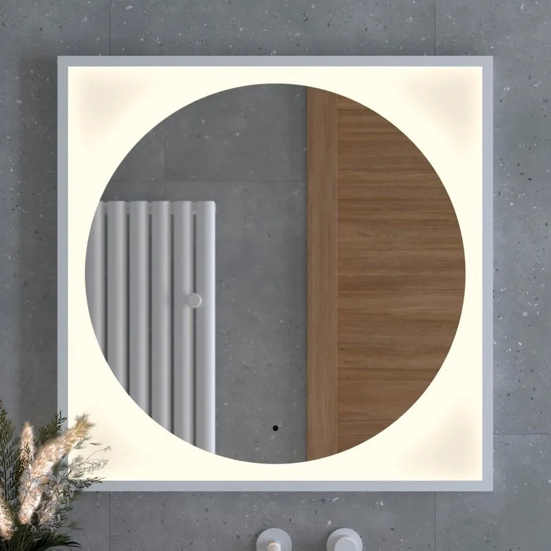 Зеркало Defesto Eclipse DF 2238R 80х80 белая рама, с LED-подсветкой, 3000К, инфракрасный выключатель