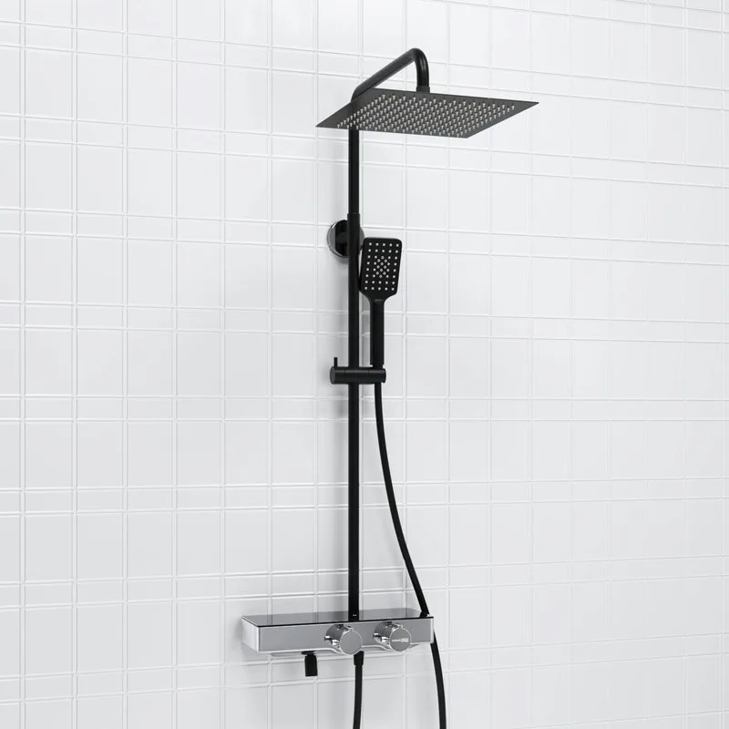 Душевая стойка Wasserkraft Abens 2000 A114.162.130.CB Thermo, с термостатом, черная Sancos — официальный сайт