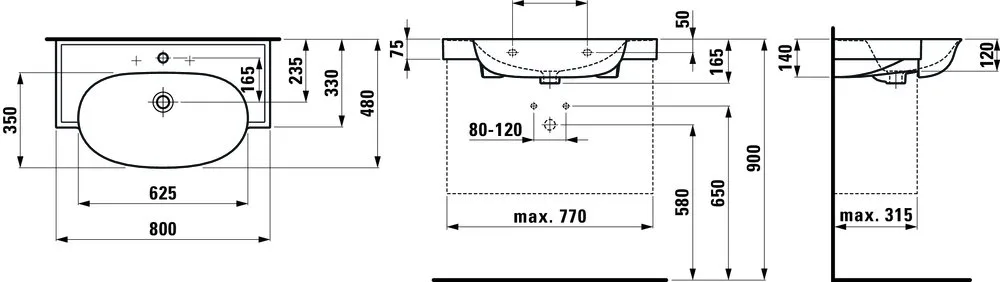 Мебельная раковина Laufen The New Classic 8.1385.5.400.104.1 LCC 80 см Sancos — официальный сайт