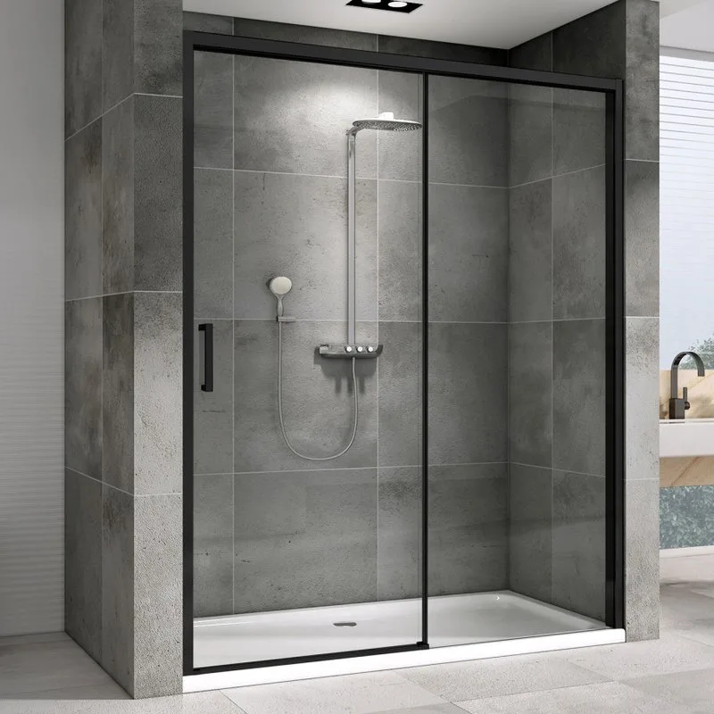 Душевая дверь в нишу Abber Komfort AG93150B 150 см, профиль черный, стекло прозрачное Sancos — официальный сайт
