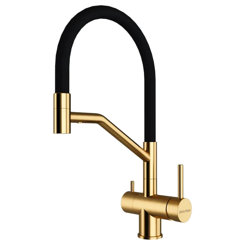 Смеситель для кухни Paulmark Ru213175-BG, с гибким изливом, брашированное золото Sancos — официальный сайт