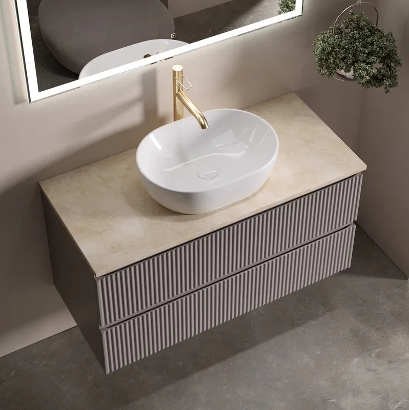 Тумба с раковиной Sancos Snob R 100 см, doha soft, столешница бежевая, раковина CN6019 Sancos — официальный сайт