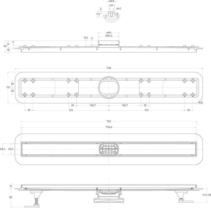 Душевой трап (лоток) BelBagno Luce BB-LD-LUCE-80-BIANCO 75 см, матовый белый Sancos — официальный сайт