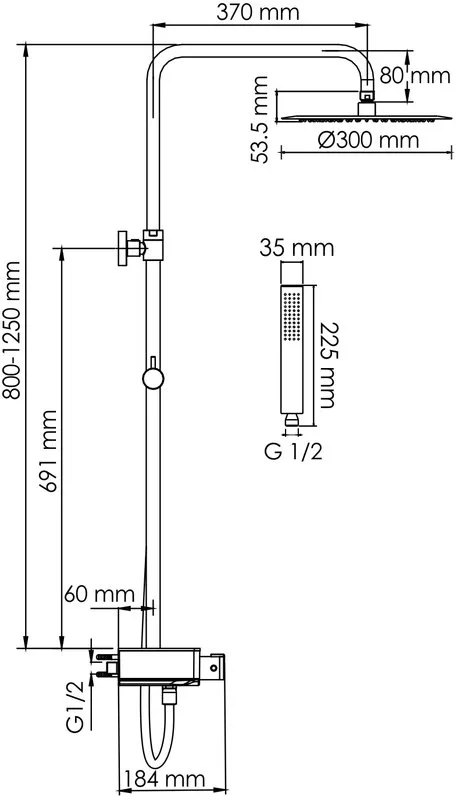 Душевая стойка Wasserkraft Abens 2000 A114.160.218.CB Thermo, с термостатом, черная Sancos — официальный сайт