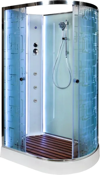 Душевая кабина DTO EM1511LN 110х80, LED с гидромассажем, профиль хром, стекло матовое с узором Sancos — Оригинал