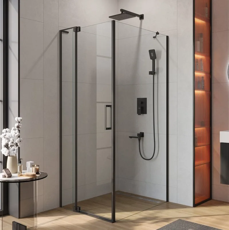 Душевой уголок Cezares Slider AH 1 100-80/90 C Nero профиль черный, стекло прозрачное Sancos — официальный сайт