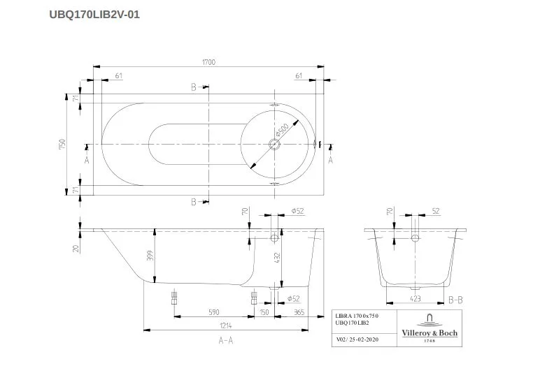 Квариловая Villeroy & Boch Libra UBQ170LIB2V-01 170x75 см, встраиваемая, цвет альпийский белый Sancos — официальный сайт
