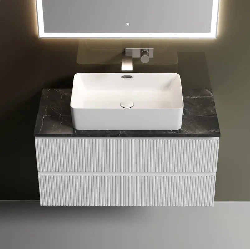 Тумба с раковиной Sancos Snob T 100 см, bianco, столешница черный мрамор, раковина CN5025 Sancos — официальный сайт