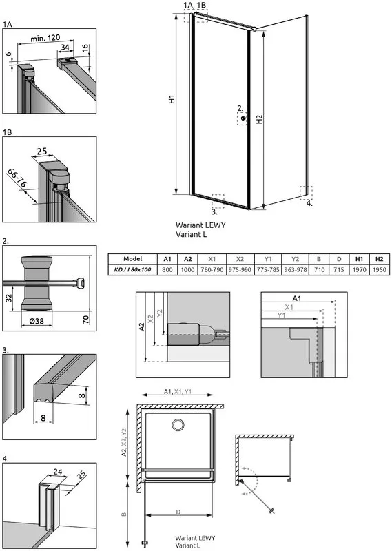 Душевой уголок Radaway EOS KDJ I 80x100 L Sancos — официальный сайт