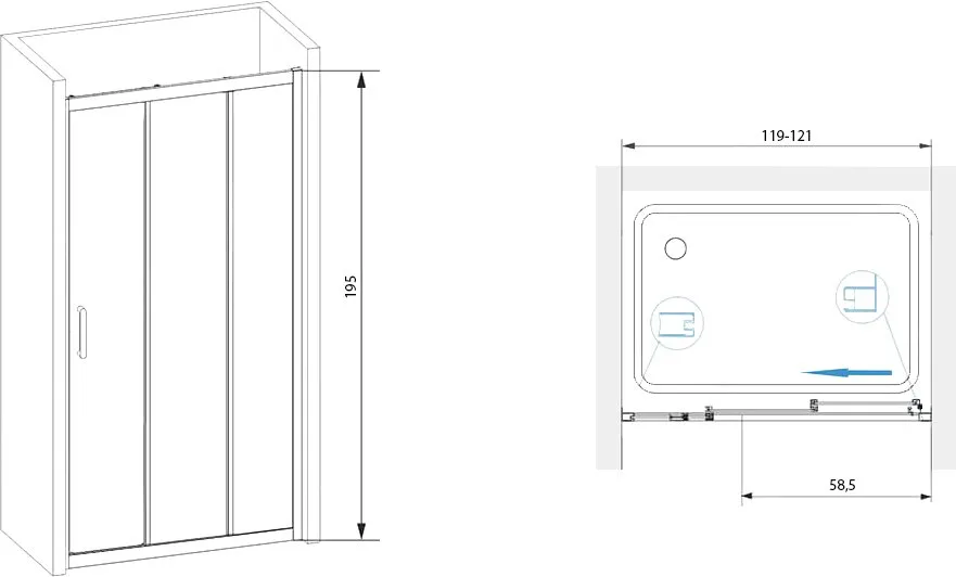 Душевой уголок RGW Passage PA-13+70 см (119-121)x70x195 профиль хром, стекло прозрачное Sancos — официальный сайт