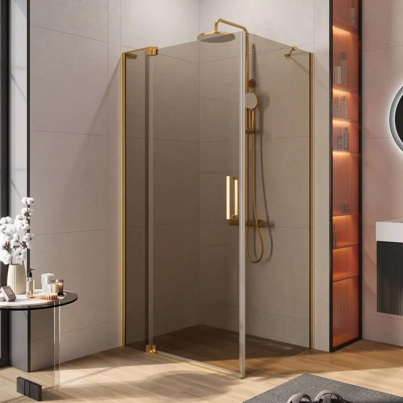 Душевой уголок Cezares Slider AH 1 100-70/80 BR BORO профиль брашированное золото, стекло бронза Sancos — официальный сайт