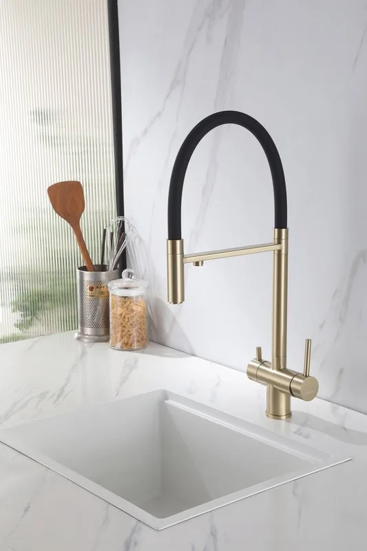 Смеситель для кухни Abber Wasser Kreis AF81141G, с гибким изливом, матовое золото Sancos — официальный сайт