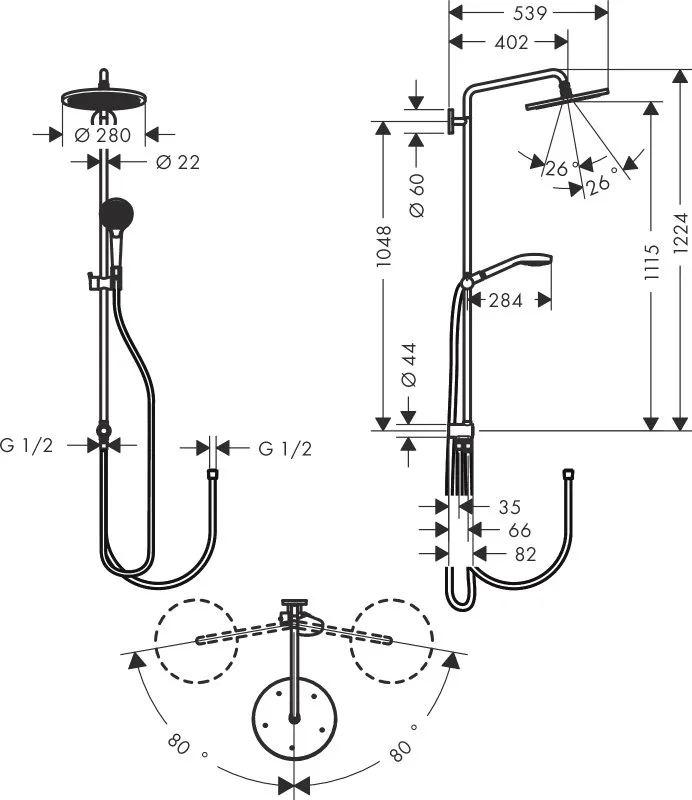 Душевая стойка Hansgrohe Croma Select S 26793000, хром Sancos — официальный сайт