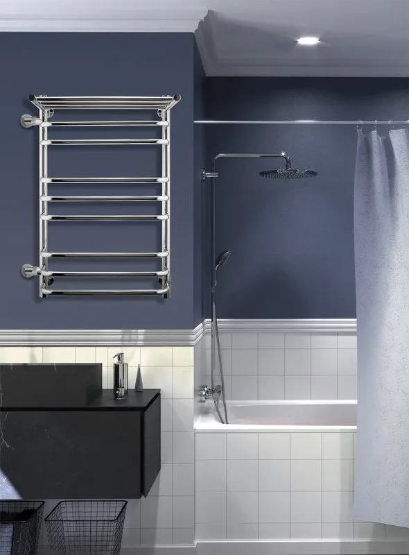 Полотенцесушитель водяной Indigo Brace LBCW80-50PL-б/п-60 с полкой, серебристый Sancos — официальный сайт