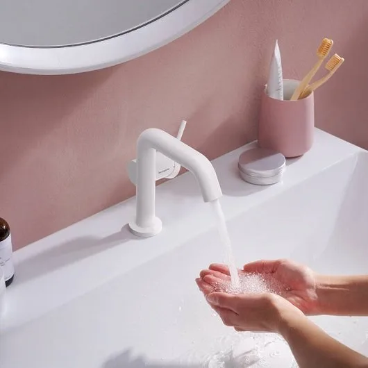 Смеситель для раковины Hansgrohe Tecturis S Fine 110 CoolStart 73320700 матовый белый Sancos — официальный сайт