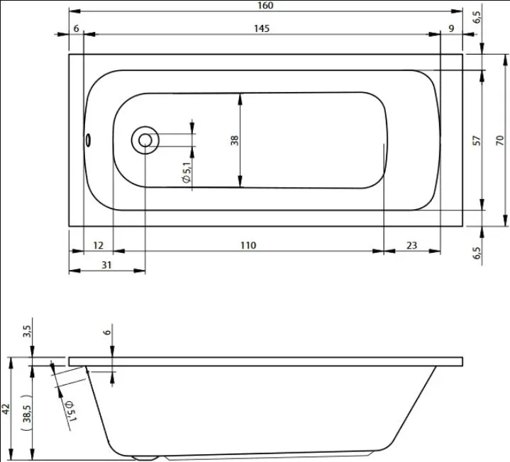 Акриловая ванна Riho Milano B041001005 без опоры 150x70 см, пристенная, белая Sancos — официальный сайт