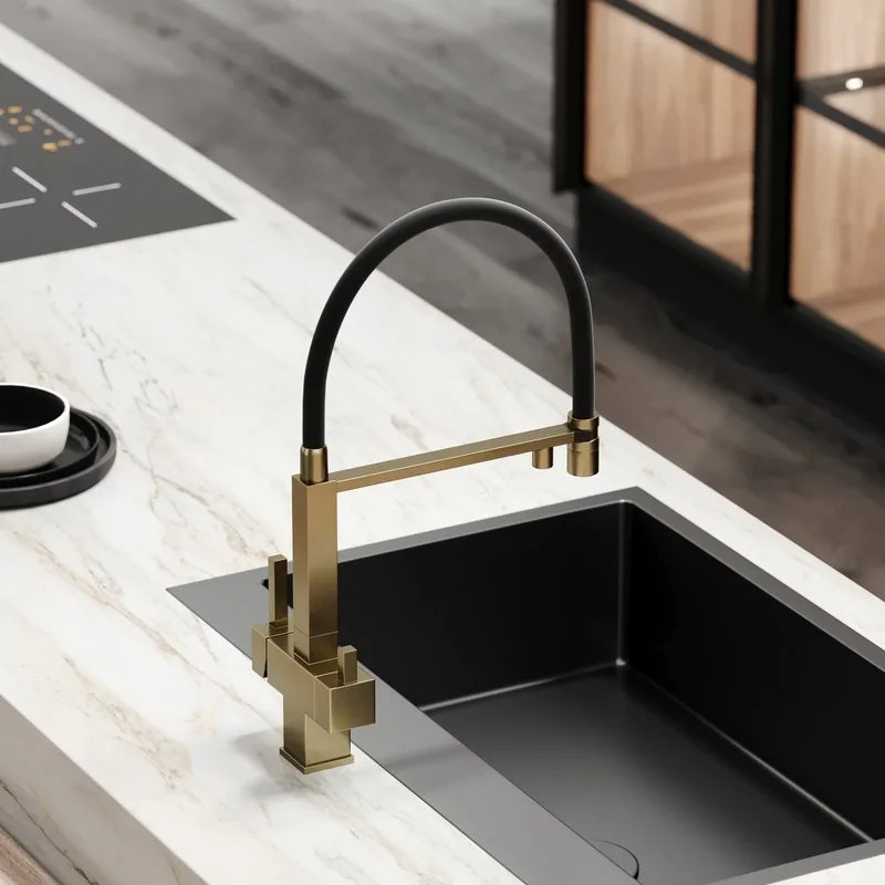 Смеситель для кухни Sancos Moro SC4006BG с гибким изливом, брашированное золото Sancos — официальный сайт