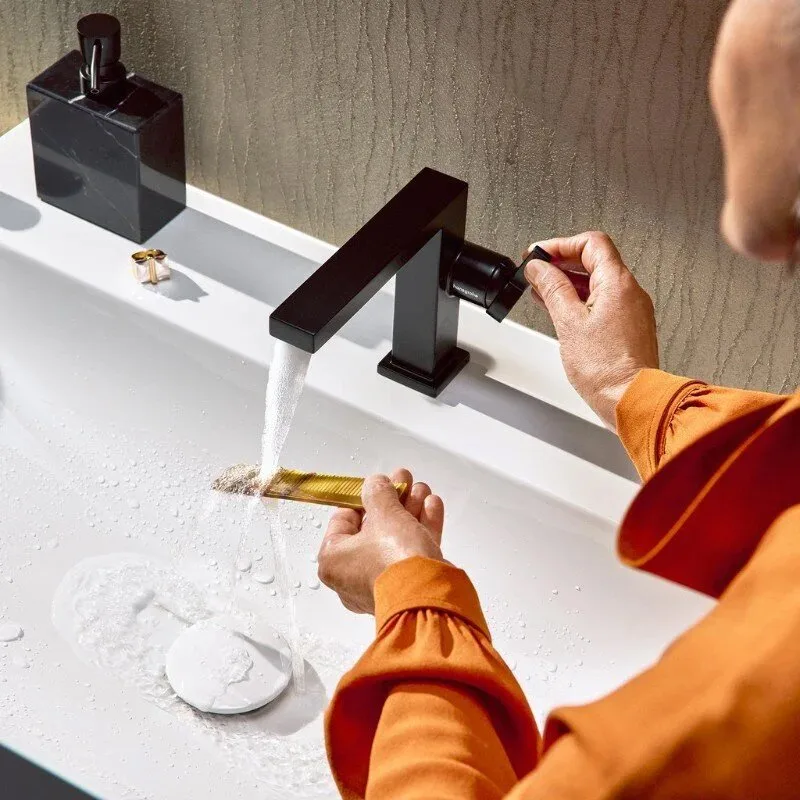 Смеситель для раковины Hansgrohe Tecturis E 110 Fine 73020670 матовый черный Sancos — официальный сайт