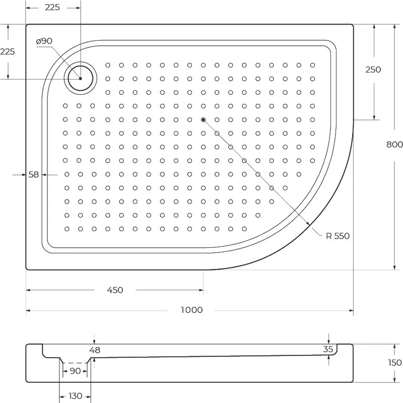 Поддон для душа BelBagno Tray L 100х80 R550 с сифоном Sancos — официальный сайт