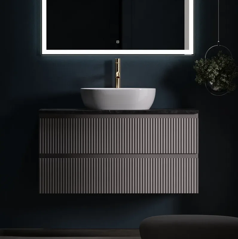 Тумба с раковиной Sancos Snob R 100 см, doha soft, столешница черный мрамор, раковина CN6019 Sancos — официальный сайт