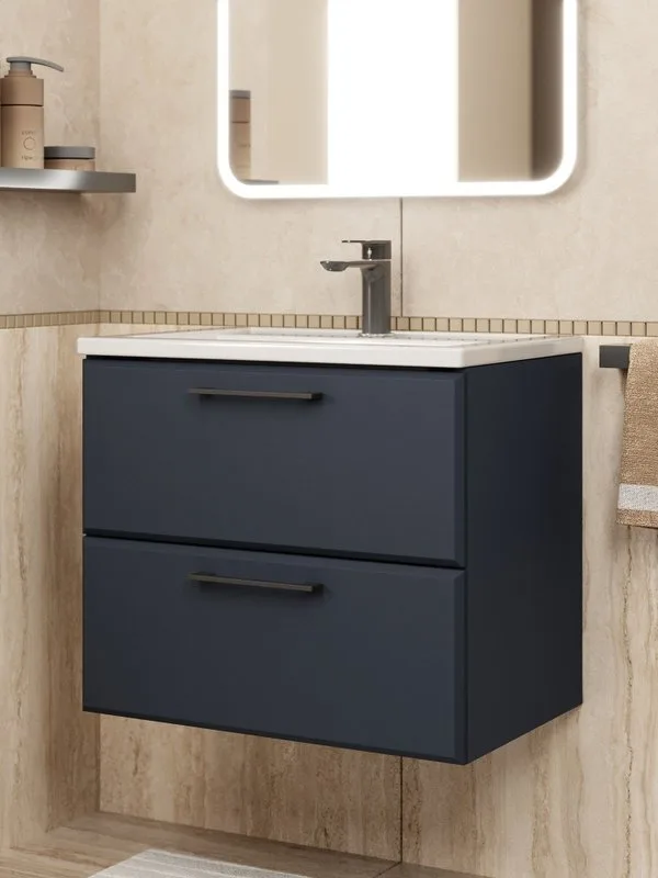 Тумба под раковину без столешницы Uperwood Foster New 60 подвесная, 2 ящика, матовая черная Sancos — официальный сайт