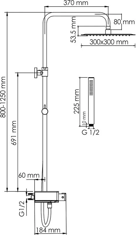 Душевая стойка Wasserkraft Abens 2000 A114.162.217.CB Thermo, с термостатом, черная Sancos — официальный сайт