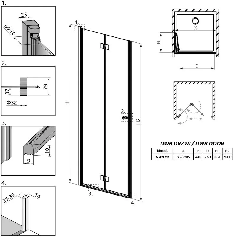 Душевая дверь в нишу Radaway Essenza New DWB 90 L Sancos — официальный сайт