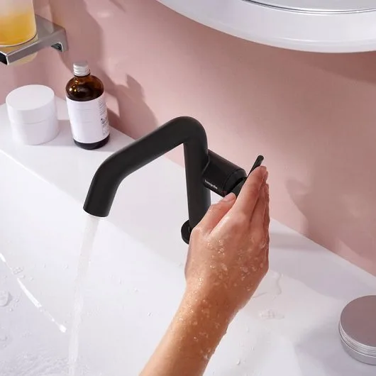 Смеситель для раковины Hansgrohe Tecturis S Fine 110 CoolStart 73320670 матовый черный Sancos — официальный сайт