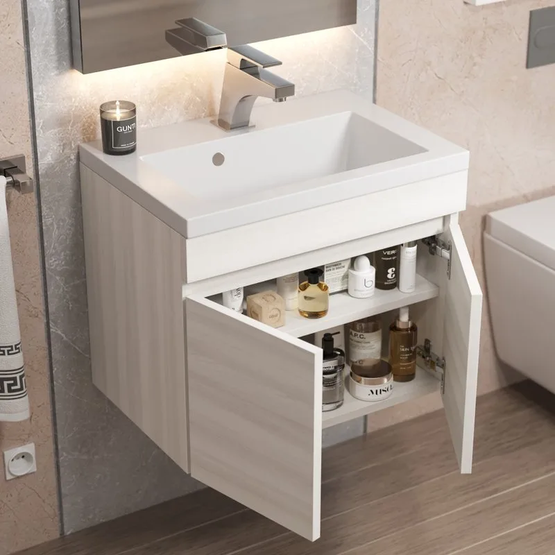 Тумба под раковину без столешницы Uperwood Eva 50 подвесная, 2 дверцы, дуб харбор белый Sancos — официальный сайт
