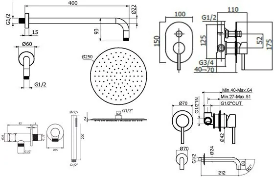 Комплект для ванной Plumberia Selection Ixo KITXO15CR210 С ВНУТРЕННЕЙ ЧАСТЬЮ, хром Sancos — официальный сайт