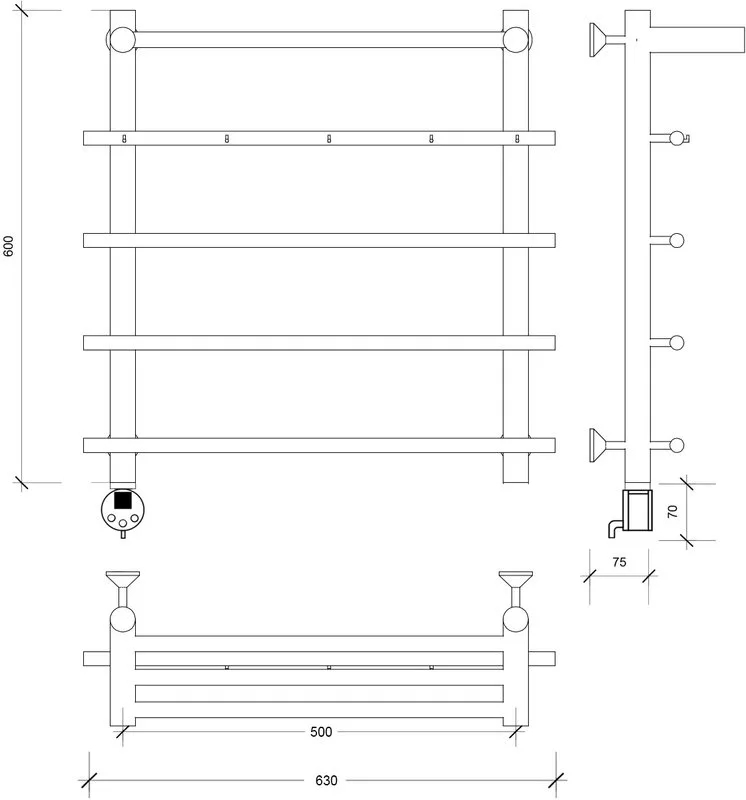 Полотенцесушитель электрический Secado Турин 1 КСП 60x60, черный, L Sancos — официальный сайт