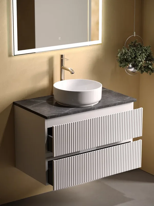 Тумба с раковиной Sancos Snob R 80 см, bianco, столешница черный мрамор, раковина CN5001 Sancos — официальный сайт