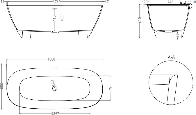 Ванна из искусственного камня Salini Sofia Wall S-Sense 180x85 см, пристенная, белая, со сливом-пере Sancos — официальный сайт